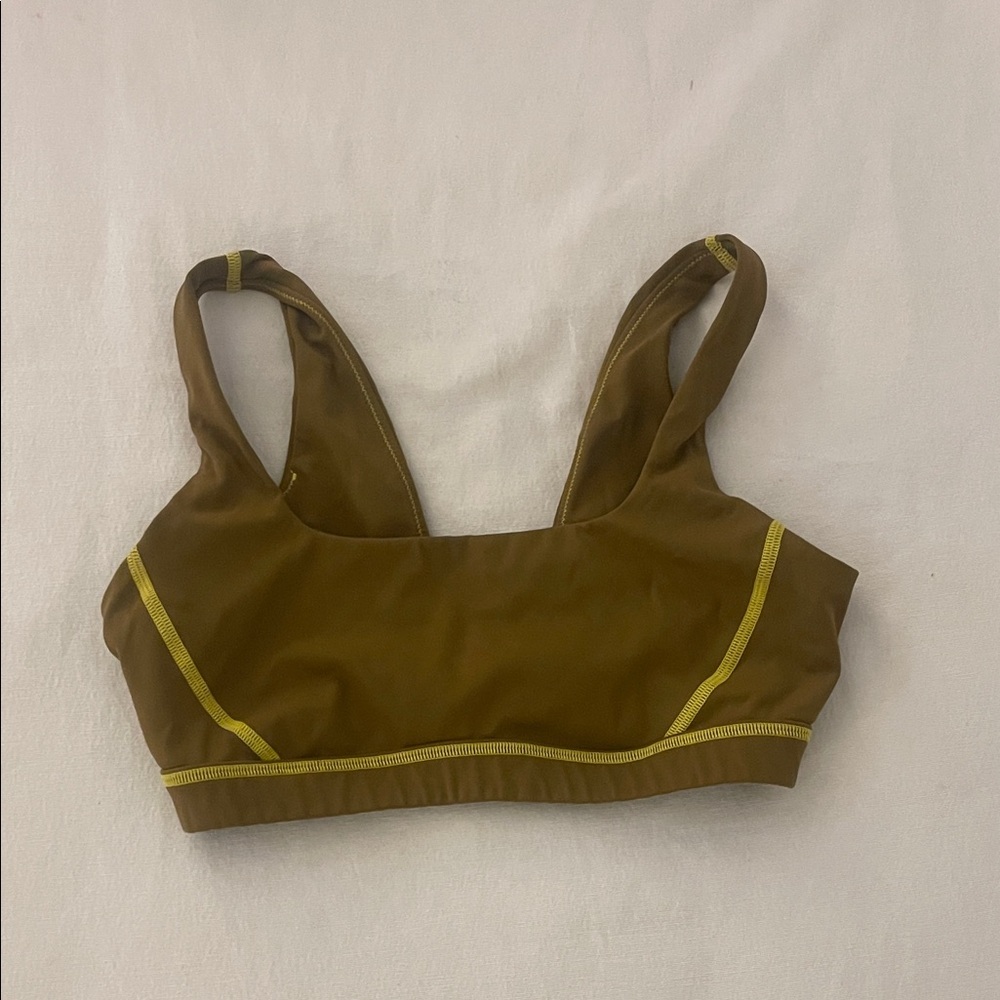 Aerie Brown Sports Bra with Yellow Accents